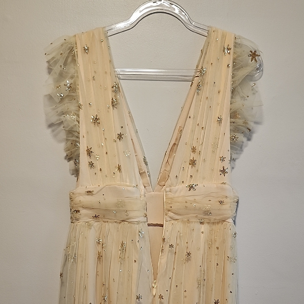 Soieblue Nova Cream Fairy Princess Maxi Dress Gold Sparkle Star Details Large - Picture 8 of 11